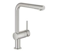 Mezclador monomando de fregadero GROHE Minta, caño en L, con doble rociador extraíble, 30274DC0, Color: súper acero