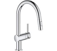 GROHE Minta QuickFix, Grifo de cocina (caño alto extraíble, forma en C y giro de 360º, menor consumo de agua, sistema de instalación rápida), cromo, 31862000