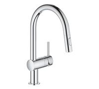Mezclador monomando de fregadero Grohe Minta, 223 mm de alcance, caño en C, extraíble, fácil acoplamiento, orientable, doble rociador de aclarado, 32321002, Color: cromado