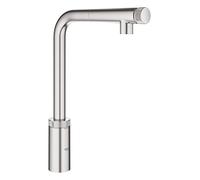 GROHE Minta Smartcontrol QuickFix, Grifo de cocina con pulsador (caño alto extraíble, forma en L y giro 360º, menor consumo de agua, sistema de instalación rápida), gris mate, 31613DC0