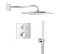 GROHE Precision 310 Sistema de ducha empotrado (ducha mural de 310 mm, 1 barra de ducha, caja de instalación universal, manguera de ducha de 1500 mm), cuadrado, cromo 34881000