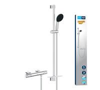 GROHE Precision Feel 34853001 - Juego de ducha con termostato (redondo, 11 cm, 3 pulverizaciones: lluvia, chorro y masaje, manguera de ducha de 1,75 m, riel con bandeja de 90 cm, funciones de