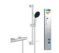 GROHE Precision Feel Conjunto de barra de ducha con termostato (3 tipos de chorro, barra de ducha de 600 mm, incluye herramientas de instalación, cromo) 34791001