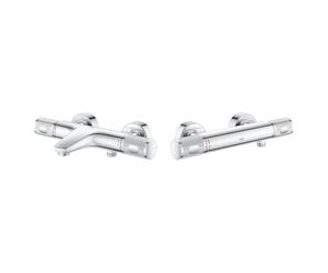 GROHE Precision Feel Grifo mezclador de baño termostático + Precision Feel Grifo mezclador de ducha termostático, cromo, Watersaving, QuickFix