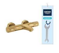 GROHE Precision Feel - Grifo termostático de bañera visto (Inversor Baño/Ducha, mandos moleteados, botón a 38°C, EcoButton, florón metálico), Brushed Gold, 34788GN0