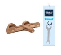 GROHE Precision Feel - Grifo termostático de bañera visto (Inversor Baño/Ducha, mandos moleteados, botón a 38°C, EcoButton, florón metálico), Brushed Bronze, 34788DL0