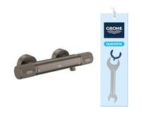GROHE Precision Feel - Grifo termostático de ducha visto (mandos moleteados, botón a 38°C, EcoButton, florón metálico), Brushed Anthracite, 34790AL0