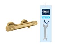 GROHE Precision Feel - Grifo termostático de ducha visto (mandos moleteados, botón a 38°C, EcoButton, florón metálico), Brushed Gold, 34790GN0