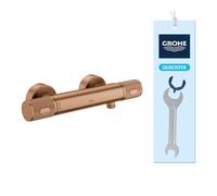 GROHE Precision Feel - Grifo termostático de ducha visto (mandos moleteados, botón a 38°C, EcoButton, florón metálico), Brushed Bronze, 34790DL0