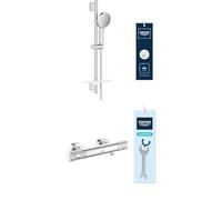 GROHE Precision Feel: Termostato Ducha + Conjunto Barra Vitalio Joy 120. Cuerpo frío, tope 38°C, alcachofa 3 chorros, manguera 1,75m y barra 60cm. Cromo (34790000 + 1348660000)