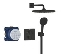 GROHE Precision Quickfix, Conjunto de ducha mural Vitalio Comfort 250 (con ducha mural 9.5 l/min, teleducha con 2 chorros, codo de ducha de 1/2" y flexo de 150 m), Negro Mate 348822430