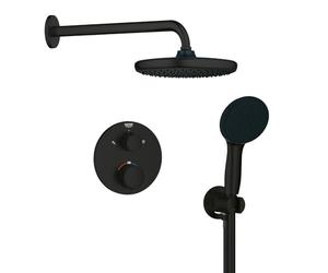 GROHE Precision Quickfix, Conjunto de ducha mural Vitalio Start 250 (con ducha mural 9.5 l/min, teleducha con 2 chorros, codo de ducha de 1/2" y flexo de 1,50 m), Negro mate 348832430