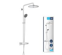 GROHE QuickFix Vitalio Joy 260 - Columna de ducha con termostato (mural 26cm, teleducha 11cm, 3 chorros, flexo 1.75m, repisa, QuickSpanner incl.), cromo, 26403002 [Clase de eficiencia energética A]