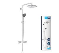 GROHE QuickFix Vitalio Joy 260, Sistema ducha termostática con bandeja, ducha mural 26 cm, teleducha 11 cm y 3 chorros, flexo 1.75 m, instalación con QuickSpanner incluída, cromo, 26403002