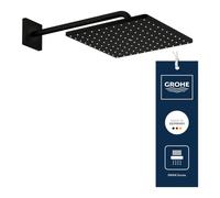 GROHE Rainshower 310 Mono Cube - Conjunto de ducha mural (Cabezal 310mm, brazo 422mm, chorro PureRain, ahorro de agua), forma cuadrada, Phantom Black (negro mate), 26564KF0