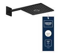 GROHE Rainshower 310 SmartActive CUBE - Conjunto de ducha mural, 2 chorros (Cabezal 310mm, brazo 400mm, requiere cuerpo empotrado), forma cuadrada, negro mate, 264792430