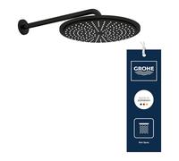 GROHE Rainshower Cosmopolitan 310 - Conjunto de ducha mural con Rain y DripStop (Ahorro de agua, cabezal 310mm, brazo 380mm), forma redonda, Phantom Black (negro mate), 26066KF0