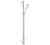 GROHE Rainshower SmartActive 130 - Juego de barras de ducha (ahorro de agua, 3 tipos de chorro, incluye estante de ducha, fijación rápida, sistema antical), color blanco