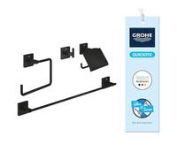 GROHE Start Cube Quickfix- Conjunto de accesorios de baño 4 en 1 (Colgador, argolla, portarollos y toallero) , Negro Mate 411152430