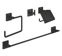 GROHE Start Cube Quickfix, Conjunto de Accesorios de baño 4 en 1 (Colgador, argolla, portarollos y toallero), Negro Mate 411152430