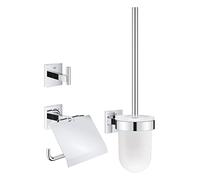 GROHE Start Cube QuickFix - Set de accesorios 3-en-1, Portarollos con tapa, colgador individual y set escobillero, cromo, para pegar (pegamento QuickGlue A1) o atornillar, ref. 41123000