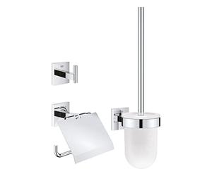 GROHE Start Cube QuickFix - Set de accesorios 3-en-1, Portarollos con tapa, colgador individual y set escobillero, cromo, para pegar (pegamento QuickGlue A1) o atornillar, ref. 41123000