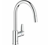 GROHE Start Edge- Grifo cocina (caño alto extraíble, forma C, giro 360º, instalación QuickFix, limitador caudal ecológico), cromo, 30550000