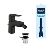 GROHE Start Edge QuickFix - Grifo de bidé con desagüe Pop-Up, cartucho cerámico 28mm, ahorro de agua, latiguillos 3/8", QuickTool incluido, Negro Mate, 233452431
