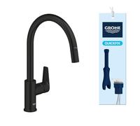 GROHE Start Edge QuickFix - Grifo Monomando de Cocina con Caño Extraíble (Caño en C 357mm, Giro 360°, Cartucho 28mm, Conexión 3/8", Alta Presión), Negro Mate, 305502430