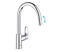 GROHE Start Flow- Grifo cocina (caño alto extraíble, forma C, giro 360°, instalación QuickFix, limitador caudal ecológico), cromo, 305690000