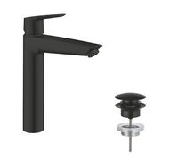 GROHE Start Grifo de Lavabo Alto para Lavabos Exentos con Válvula Click-Clack (Talla XL, Cartucho Cerámico 28mm, Ahorro Agua/Energía, Conexión 3/8", Montaje QuickTool), Negro Mate, 241652433