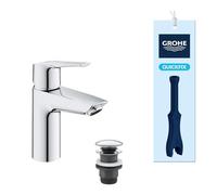 GROHE Start - Grifo de lavabo con ahorro de energía (agua fría en posición central), altura 17 cm, con vaciador automático y herramienta 3 en 1, cromo [Ref. 23551002]