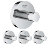 GROHE Start QuickFix - Colgador de baño individual, cromo, para pegar (pegamento QuickGlue A1) o atornillar, ref. 41173000 (Paquete de 4)