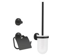 GROHE Start Quickfix - Conjunto de accesorios de baño 3 en 1 (Escobillera de pared, colgador y portarrollos), Negro Mate 412042430