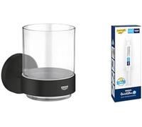 Grohe Start QuickFix Cristal con Soporte y A1 QuickGlue (Metal y Cristal, Fijación Oculta, Incluye Tornillos y Tacos), Tamaño 106 x 99 mm, Negro Mate, 411942430