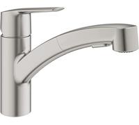 GROHE Start QuickFix, Grifo de cocina (caño bajo extraíble, giro 90º, menor consumo de agua, sistema de instalación rápida), gris mate, 30531DC1