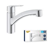 GROHE Start QuickFix, Grifo de cocina (caño bajo extraíble, giro de 90º, menor consumo de agua, sistema de instalación rápida), cromo, 30531001