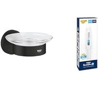 GROHE Start QuickFix Jabonera con Soporte y A1 QuickGlue (Metal y Cristal, Fijación Oculta, Incluye Tornillos y Tacos), Tamaño 125 x 58, Negro Mate, 411932430