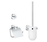 Grohe Start QuickFix - Set de accesorios 3-en-1, cromo, Portarollos con tapa, colgador individual y set escobillero, para pegar (pegamento QuickGlue A1) o atornillar, ref. 41204000
