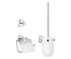 Grohe Start QuickFix - Set de accesorios 3-en-1, cromo, Portarollos con tapa, colgador individual y set escobillero, para pegar (pegamento QuickGlue A1) o atornillar, ref. 41204000