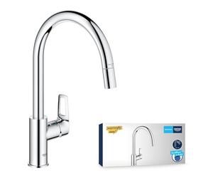 GROHE StartLoop- Grifo cocina (caño alto extraíble, forma C, giro 360°, instalación QuickFix, limitador caudal ecológico), cromo, 305560000