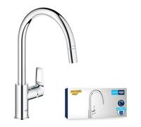 GROHE StartLoop - Grifo de cocina con ducha extraíble, caño giratorio 360°, ahorro de agua con limitador de caudal, montaje sin herramientas, cromo, 30556000