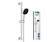 GROHE Vitalio 110 - Conjunto de ducha con barra (ahorro de agua 8L/min), teleducha de 2 chorros, flexo 1,75m y barra 60cm, montaje para pegar o atornillar, eckig (cuadrado), cromo, 26398001