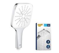 GROHE Vitalio 130 SmartActive Cube Alcachofa de ducha 13 cm (3 chorros pulsador, menor consumo, sistema antical, universal) cromo placa blanca 26595000