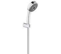 GROHE Vitalio Comfort 100- Set de ducha (teleducha de 10cm con 3 chorros, soportes de pared metal, flexo 1,75 m, menor consumo agua, instalación QuickGlue), cromo, 26176000