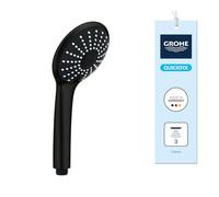 GROHE Vitalio Joy 110 - Teleducha 11 cm, 3 chorros (Rain, Massage, SmartRain), sistema antical, montaje universal, ahorro de agua 9,5 l/min, negro mate, 273192430