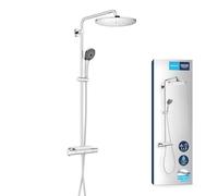 GROHE Vitalio Joy 310 QuickFix, Sistema ducha termostática con bandeja, ducha mural 31 cm, teleducha 11 cm y 3 chorros, flexo 1.75 m, instalación con QuickSpanner incluída, cromo, 26401001