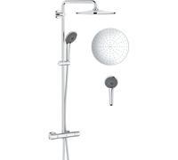 GROHE QuickFix Vitalio Joy 310, Sistema ducha termostática con ducha mural 31 cm, teleducha 11 cm y 3 chorros, menor consumo de agua, instalación con QuickSpanner incluída, cromo, 26400001