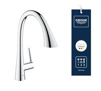 GROHE Zedra, Grifo de cocina 3 chorros (ducha extraíble, giratorio 360°, ahorro de agua con limitador de caudal variable, fácil montaje en fregadero), cromo, 32294002