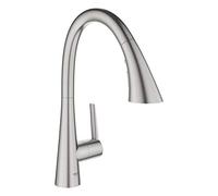 GROHE Zedra Monomando de fregadero 1/2", Teleducha extraíble con 3 chorros, Supersteel, 32294DC2